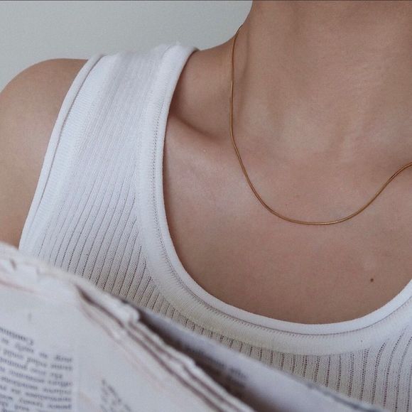 18K Gold Plated Snake 1mm Chain Herringbone Necklace - Picture 8 of 9